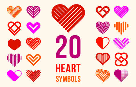 Hearts geometric linear  vector icons   set, graphic design modern style elements, love care and charity geometrical symbols collection.のイラスト素材