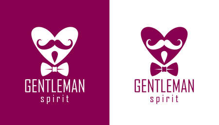 Gentleman heart vector icon   heart shape with tie mustache and glasses symbol, man club, male hipster style and fashion.のイラスト素材