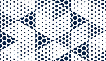 Dotted geometric 3D seamless pattern with cubes, dotty boxes blocks vector background, architecture...