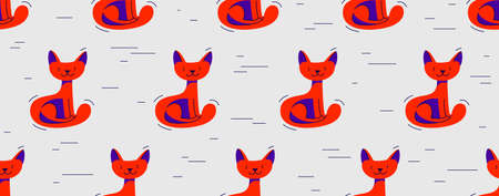 Funny cartoon cats seamless vector textile background pattern, wallpaper or bedclothes for children, childish illustration image.のイラスト素材