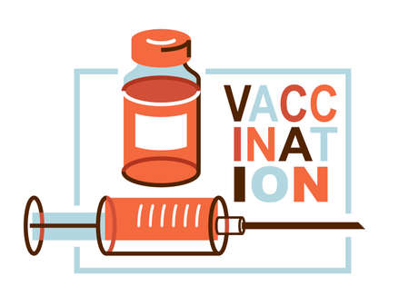 Vaccination theme vector illustration of a syringe with vial isolated over white, epidemic or pandemicのイラスト素材