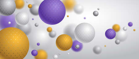 Abstract dotted spheres vector background, composition of flying balls decorated with dots, 3D mixed...