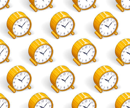 Alarm clocks seamless background, timer, deadline hurry and wake up concept, vector wallpaper or web...