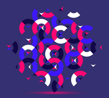 Abstract geometric design vector pattern composition, colorful 70s retro style template art,...