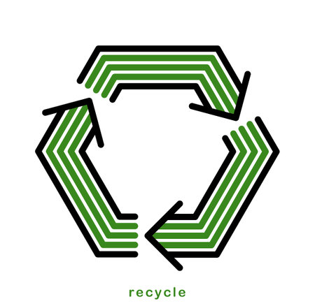 Recycle vector hexagon geometric icon in modern geometric linear style isolated on white, contemporary line symbol of environmental conservation.のイラスト素材
