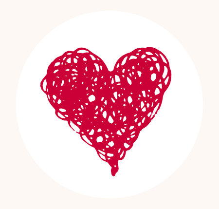 Hand drawn heart vector logo or icon, brush stroke painted heart symbol, sketch doodle graphic design element.のイラスト素材