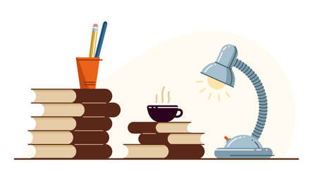 Library theme self-education vector concept flat illustration isolated over white, empty chair for intellectual worker analytics, education theme studying, college or university student.のイラスト素材