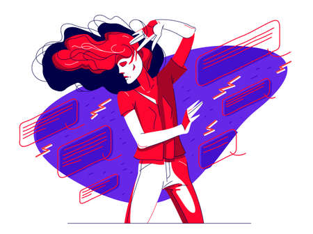 Young girl in problem and pointing finger hands vector illustration concept of bullying and shaming, mockery and discrimination theme.のイラスト素材