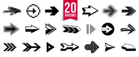 Arrows vector big set of different shapes styles and concepts, cursors for icons or logo creation, graphic design elements for web or print.のイラスト素材