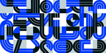 Abstract seamless background, vector geometric tiling pattern in trendy blue lined style, modern...