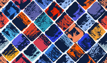 Old aged tiles vector seamless background, rusty grunge texture endless mosaic, vintage art.のイラスト素材