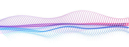Beautiful vector abstract background of flying particles in motion, wavy lines flow big data...