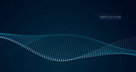 Flowing energy particles, wave of blurred lights. Blurred round lights vector effect illustration. 3d futuristic technology style.のイラスト素材