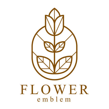 Beautiful geometric flower logo vector linear design isolated on white, sacred geometry line drawing emblem or symbol, blossoming flower hotel or boutique or jewelry logotype.のイラスト素材