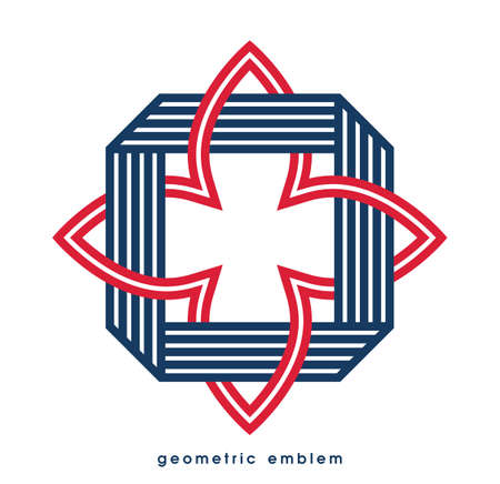 Abstract geometric flower vector symbol isolated on white, line art geometrical shape emblem or icon, best for boutique or cosmetic or hotel or spa or jewelry logo.のイラスト素材