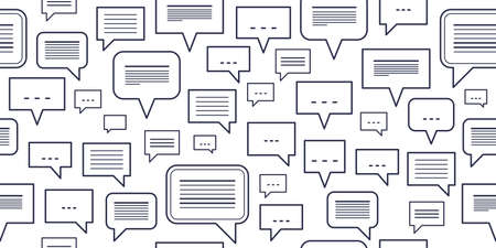 Speech bubbles seamless vector background, endless pattern with dialog signs, talk and discussion theme, social media communication.のイラスト素材