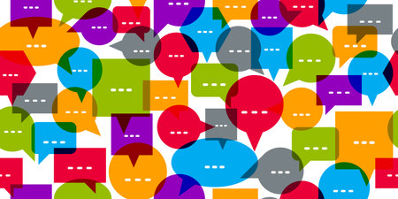 Speech bubbles seamless vector background, endless pattern with dialog signs, talk and discussion theme, social media communication.のイラスト素材
