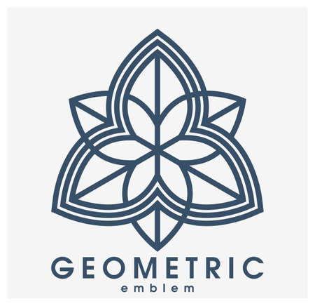 Abstract geometric flower vector symbol isolated on white, line art geometrical shape emblem or icon, best for boutique or cosmetic or hotel or spa or jewelry logo.のイラスト素材