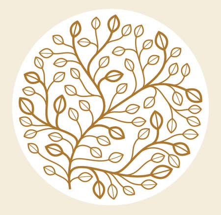 Luxury classic style elegant vector floral emblem isolated on white background, round shape boutique or hotel logo, leaves and branches linear badge in circle.のイラスト素材