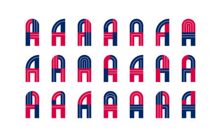 Letter a logo elements set, vector trendy retro initial, geometric monogram design symbol A.のイラスト素材