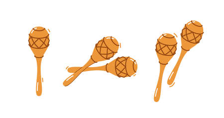 Maracas musical instrument vector flat illustration isolated over white background, drum and percussion.のイラスト素材