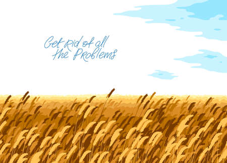 Wheat field scenic tranquil and calm landscape vector illustration, forget about all the problems and relax concept.のイラスト素材