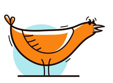 Funny cartoon chicken flat vector illustration isolated on white.のイラスト素材