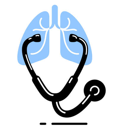 Stethoscope with lungs vector simple icon isolated over white background, pulmanology theme illustration or logo.のイラスト素材