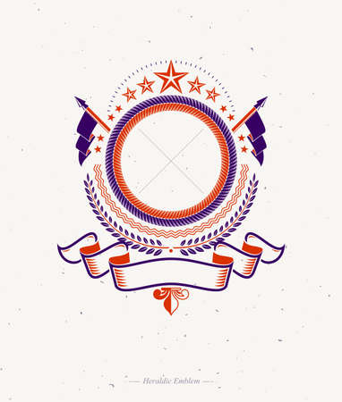 Graphic emblem composed with military Star and decorative ribbon. Heraldic vector design element. Retro style label, heraldry logo.のイラスト素材