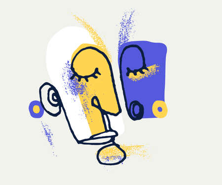 Abstract face vector portrait, abstraction art man head, hand drawn minimal modern artwork, painted human facial abstraction.のイラスト素材