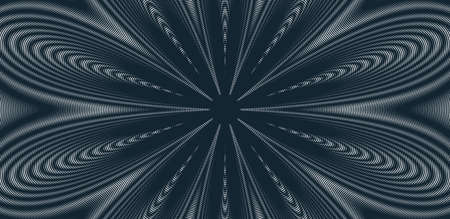 Moire wave vector abstract background, linear contrast virtual digital effect image, hypnotic texture, optical art trendy modern style, black and white distorted grid.のイラスト素材