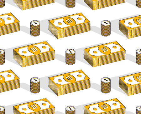 Money cash seamless background, backdrop for financial business website or economical theme ads and information, dollar currency money signs, vector wallpaper or web site background.のイラスト素材