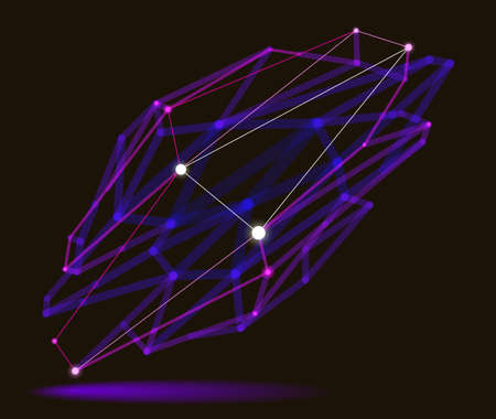 Dimensional lattice mesh vector abstraction, 3D polygonal design abstract shape, tech and science digital style dynamic connections with lines and dots, with realistic depth of field effect.のイラスト素材