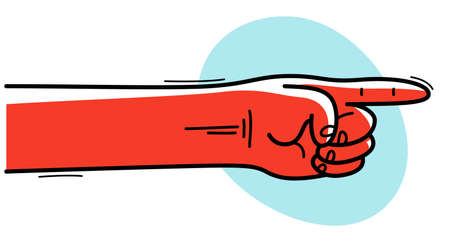 Pointing hand illustration or design element vector flat style drawing isolated on white.のイラスト素材