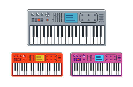 Synthesizer musical instrument vector flat illustration isolated over white background, keyboard music instruments.のイラスト素材