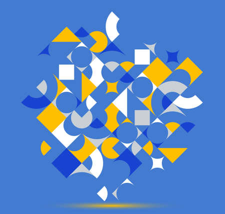 Abstract geometric background, vector design element in retro style of 70s, modern complex composition with colorful geometrical shapes, modular design.のイラスト素材