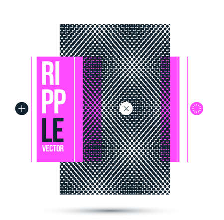Moire op art vector design element, graphic style poster and banner and brochure, abstract modern art with distorted grid.のイラスト素材