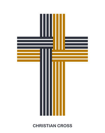 Christian cross modern linear style vector symbol isolated on white, faith and belief contemporary crucifix sign of Jesus Christ stripy graphic design.のイラスト素材