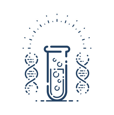 Test tube and DNA strand vector simple linear icon, science biology biotechnology and medicine analysis line art symbol, laboratory research.のイラスト素材