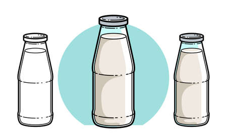 Bottle of milk isolated on white vector illustration, logo or icon in cartoon style.のイラスト素材