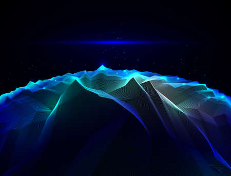 Fantastic space planet terrain vector illustration, cosmos science fiction great 3d design. Usable as abstract background with copy space for title and text.のイラスト素材