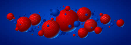 Abstract colorful dotted spheres vector background, composition of flying balls decorated with dots, 3D mixed globesのイラスト素材