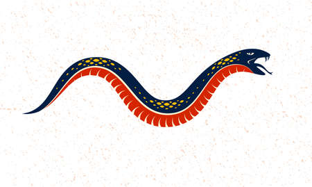 Venomous snake vintage tattoo, vector logo or emblem of aggressive predator reptile, deadly poisoned...