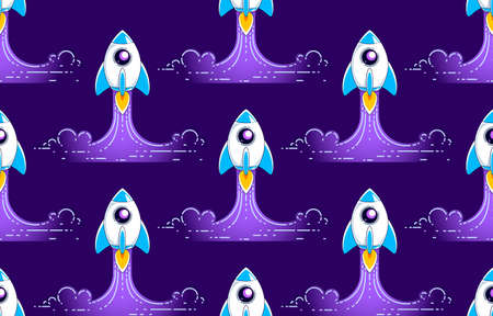 Rockets launches seamless background, science and space theme, business startups concept, vector wallpaper or web site background.のイラスト素材