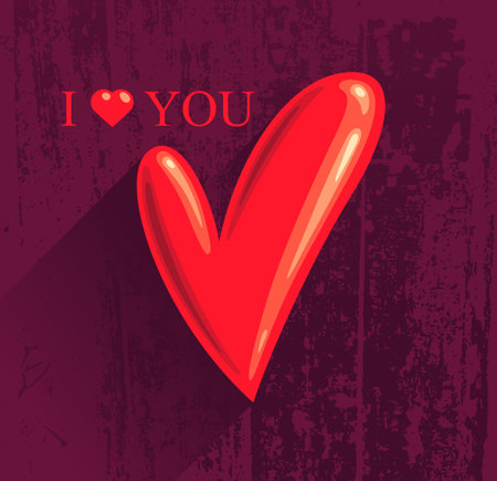 Red heart over wooden texture vector, st Valentine card.のイラスト素材