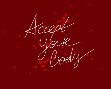 Love and accept your body vector concept with hand written lettering, body positivity theme.のイラスト素材