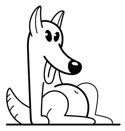 Funny cartoon dog sitting vector flat style illustration isolated on white, cute and adorable domestic animal friend.のイラスト素材