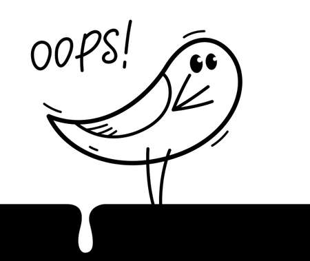 Little cute bird poo humorous cartoon flat vector illustration isolated on white, failure and shame funny concept.のイラスト素材