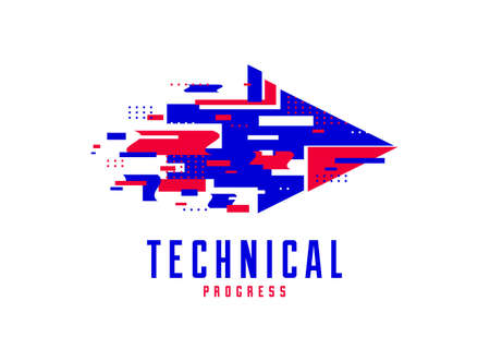 Glitch arrow vector logo symbolizes technical and technological progress, future science and digital...