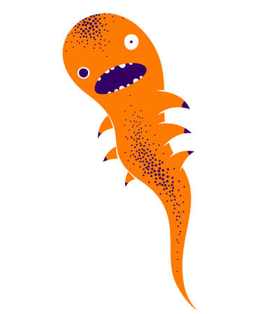 Weird creepy cartoon funny monster isolated on white vector illustration, fantastic creature of nightmare, microorganism.のイラスト素材
